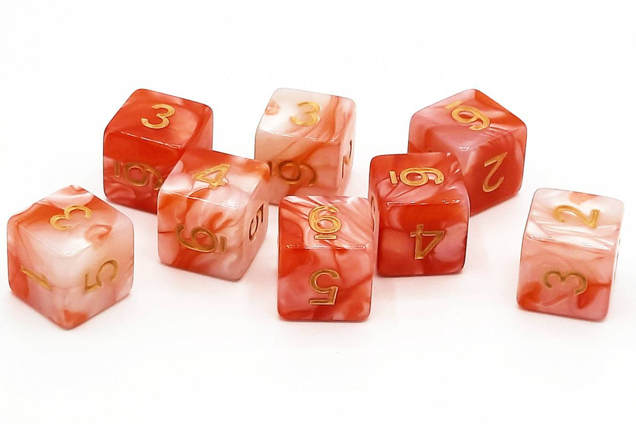Old School Dice: D6 8-Piece Dice Set - Vorpal - Red & Ivory w/ Gold | Deep Dive Games St. Marys