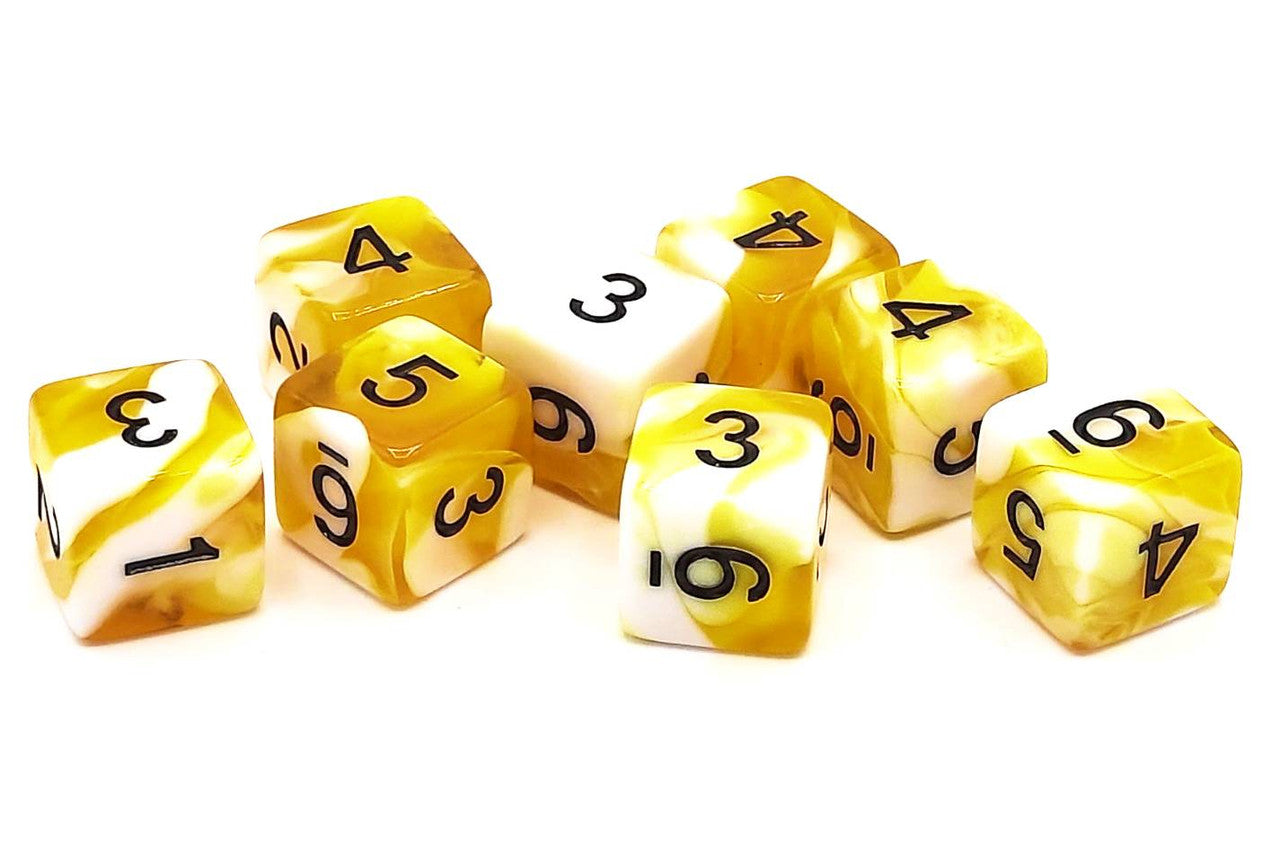 Old School 8-Piece D6 Dice Set: Vorpal - Yellow & White w/ Black | Deep Dive Games St. Marys