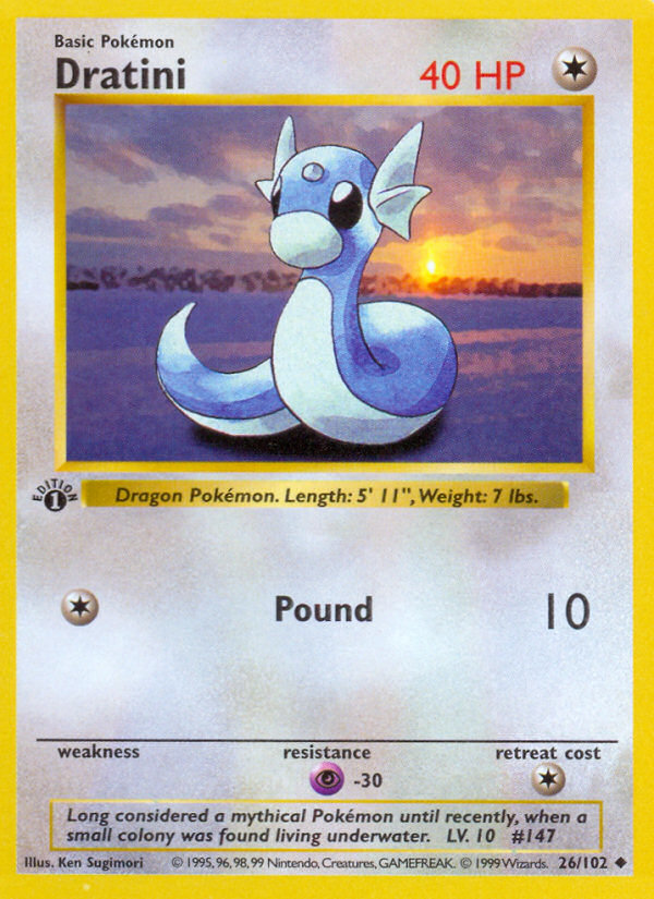 Dratini (26/102) (Shadowless) [Base Set 1st Edition] | Deep Dive Games St. Marys