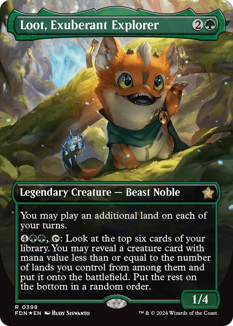 Loot, Exuberant Explorer (Borderless) (Mana Foil) [Foundations] | Deep Dive Games St. Marys