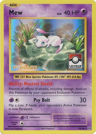 Mew (53/108) (League Promo 1st Place) [XY: Evolutions] | Deep Dive Games St. Marys