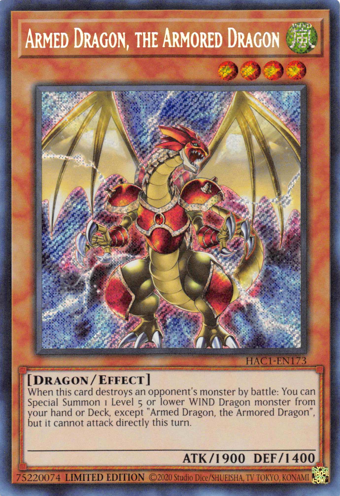 Armed Dragon, the Armored Dragon [HAC1-EN173] Secret Rare | Deep Dive Games St. Marys