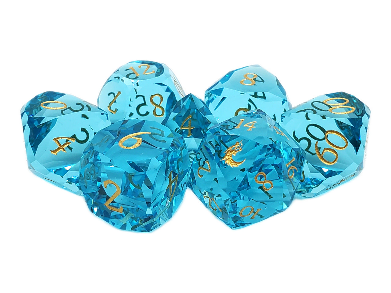 Old School Dice: Gemstone 7-Piece Set - Diamond Cut - Blue Topaz | Deep Dive Games St. Marys