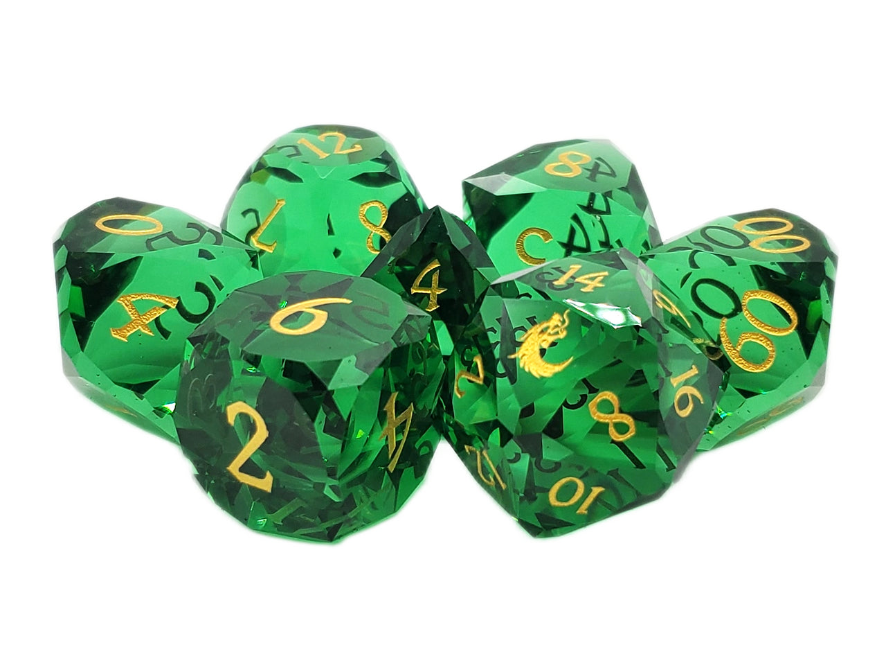 Old School Dice: Gemstone 7-Piece Set - Diamond Cut - Green Tourmaline | Deep Dive Games St. Marys