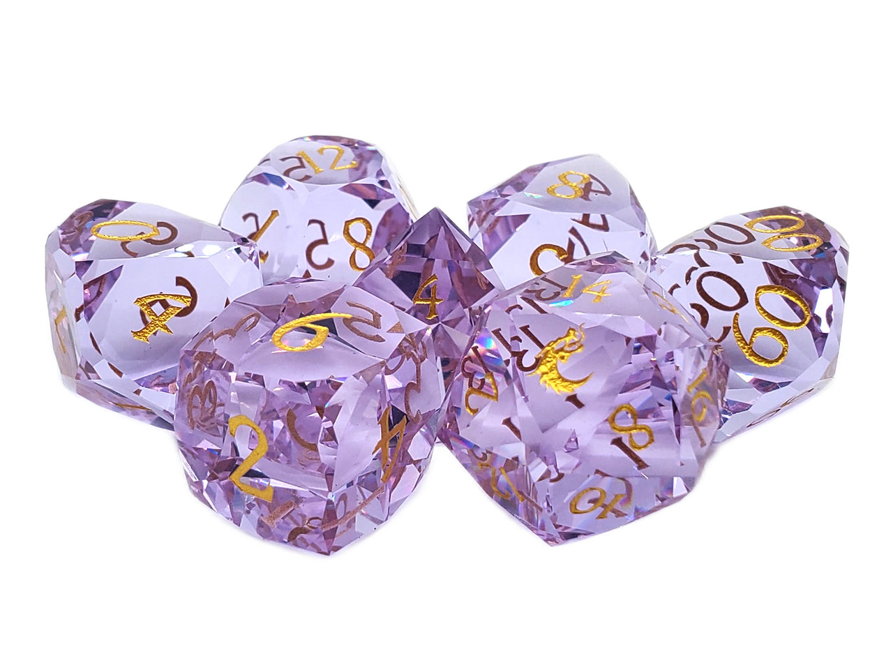 Old School Dice: Gemstone 7-Piece Set - Diamond Cut - Violet Kunzite | Deep Dive Games St. Marys