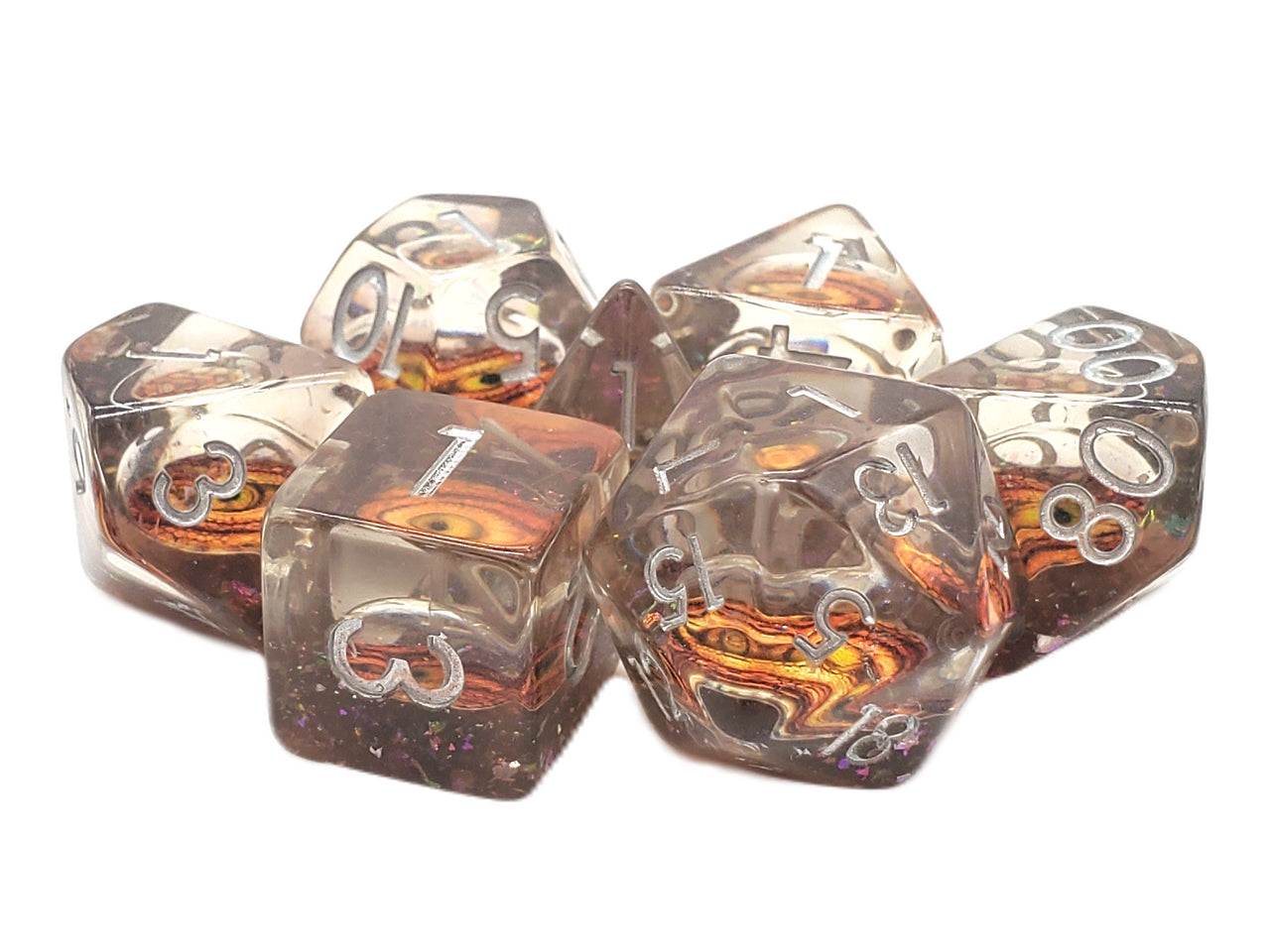 Old School 7 Piece DnD RPG Dice Set: Infused - Dragon Eye - Gold | Deep Dive Games St. Marys