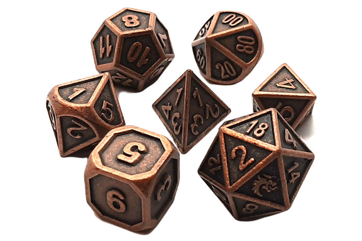 Old School 7 Piece DnD RPG Metal Dice Set: Dwarven Forged - Ancient Bronze | Deep Dive Games St. Marys