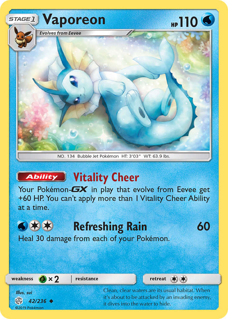 Vaporeon (42/236) [Sun & Moon: Cosmic Eclipse] | Deep Dive Games St. Marys