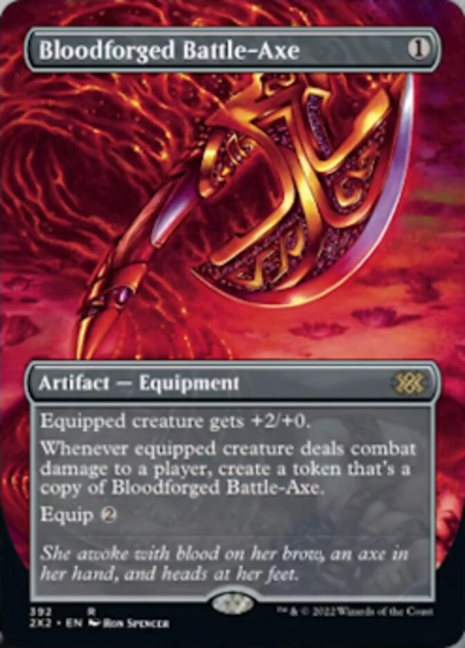 Bloodforged Battle-Axe (Borderless Alternate Art) [Double Masters 2022] | Deep Dive Games St. Marys