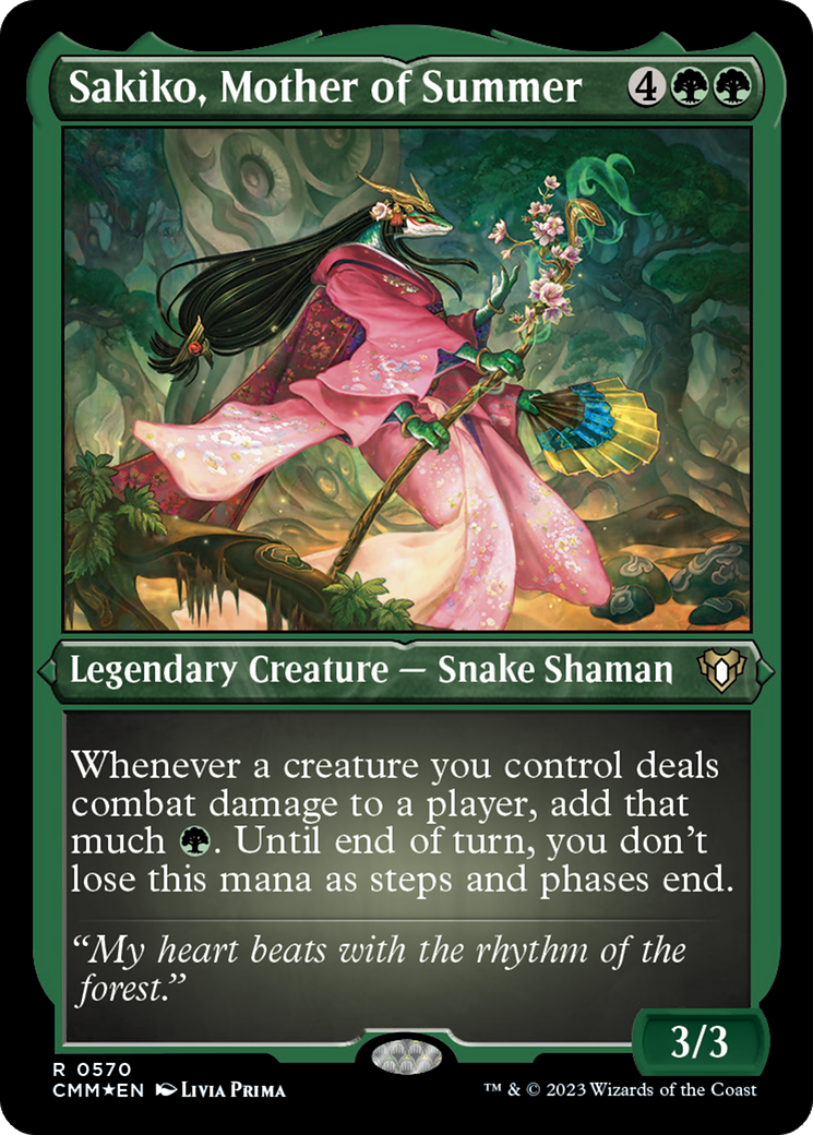 Sakiko, Mother of Summer (Foil Etched) [Commander Masters] | Deep Dive Games St. Marys