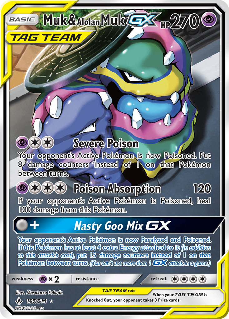 Muk & Alolan Muk GX (197/214) [Sun & Moon: Unbroken Bonds] | Deep Dive Games St. Marys