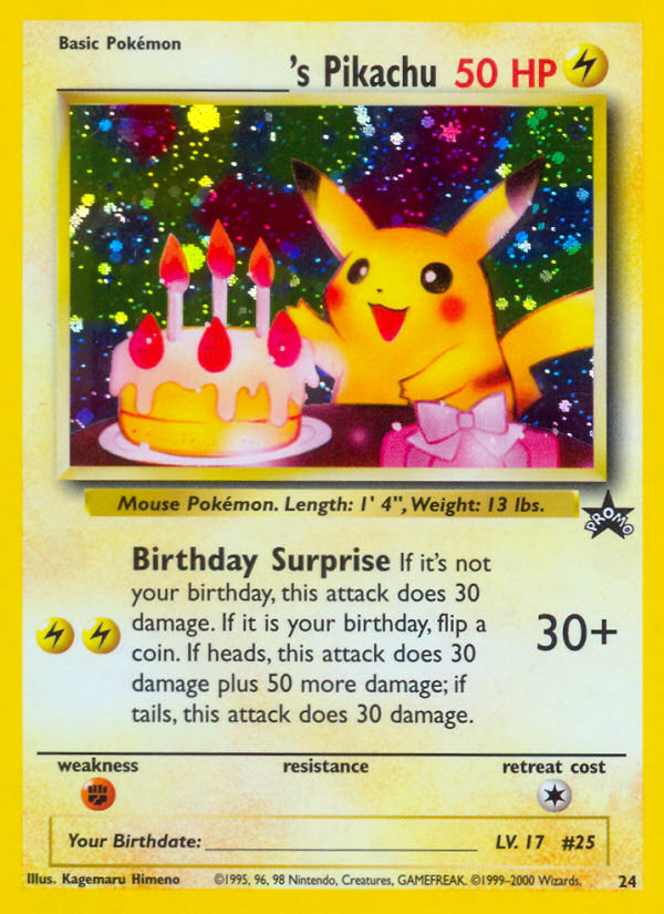 _____'s Pikachu (24) (Birthday Pikachu) [Wizards of the Coast: Black Star Promos] | Deep Dive Games St. Marys