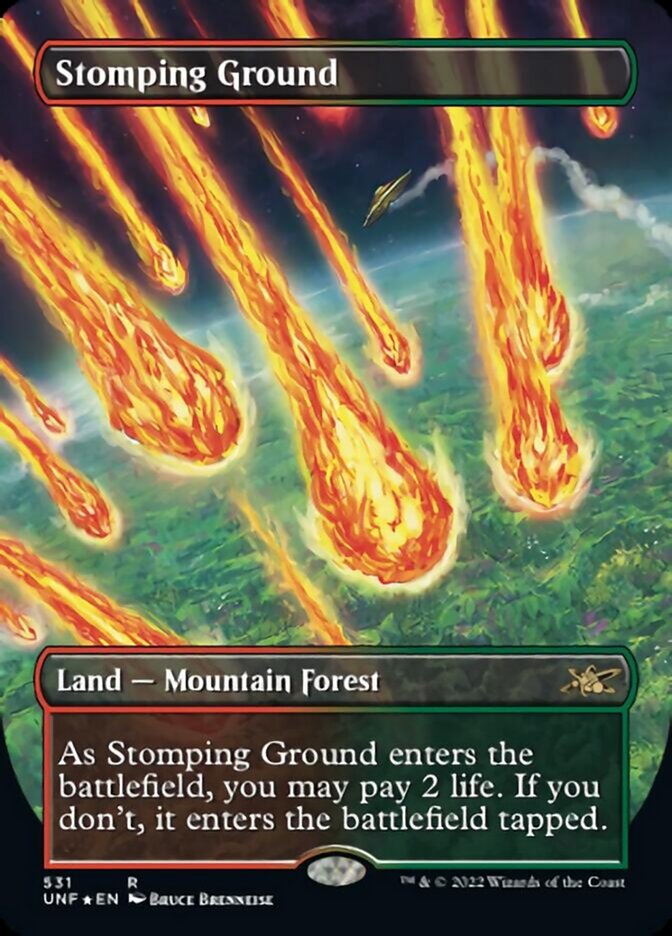 Stomping Ground (Borderless) (Galaxy Foil) [Unfinity] | Deep Dive Games St. Marys