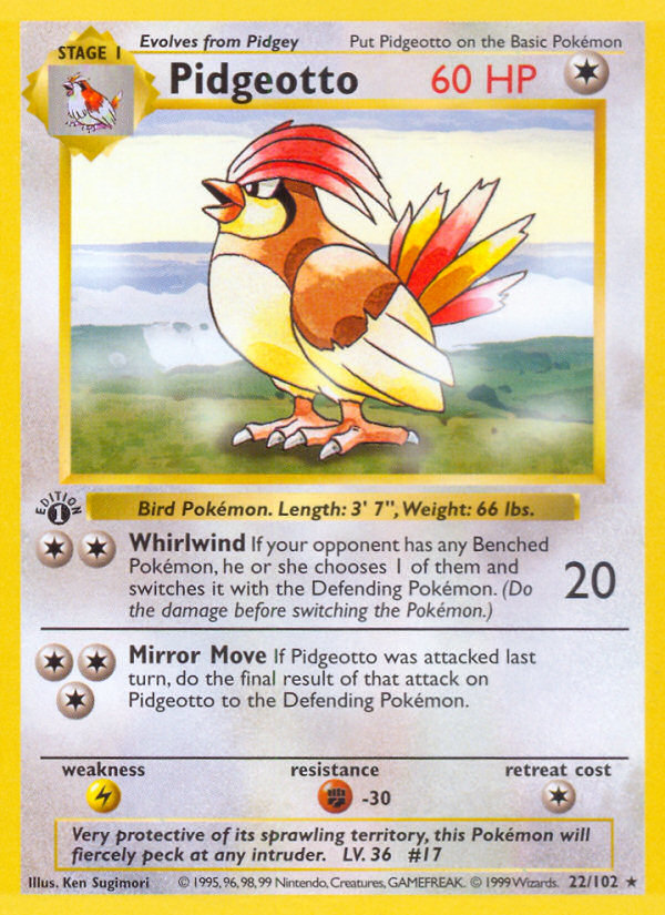 Pidgeotto (22/102) (Shadowless) [Base Set 1st Edition] | Deep Dive Games St. Marys