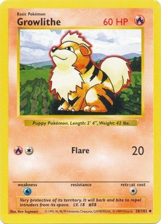 Growlithe (28/102) [Base Set Shadowless Unlimited] | Deep Dive Games St. Marys