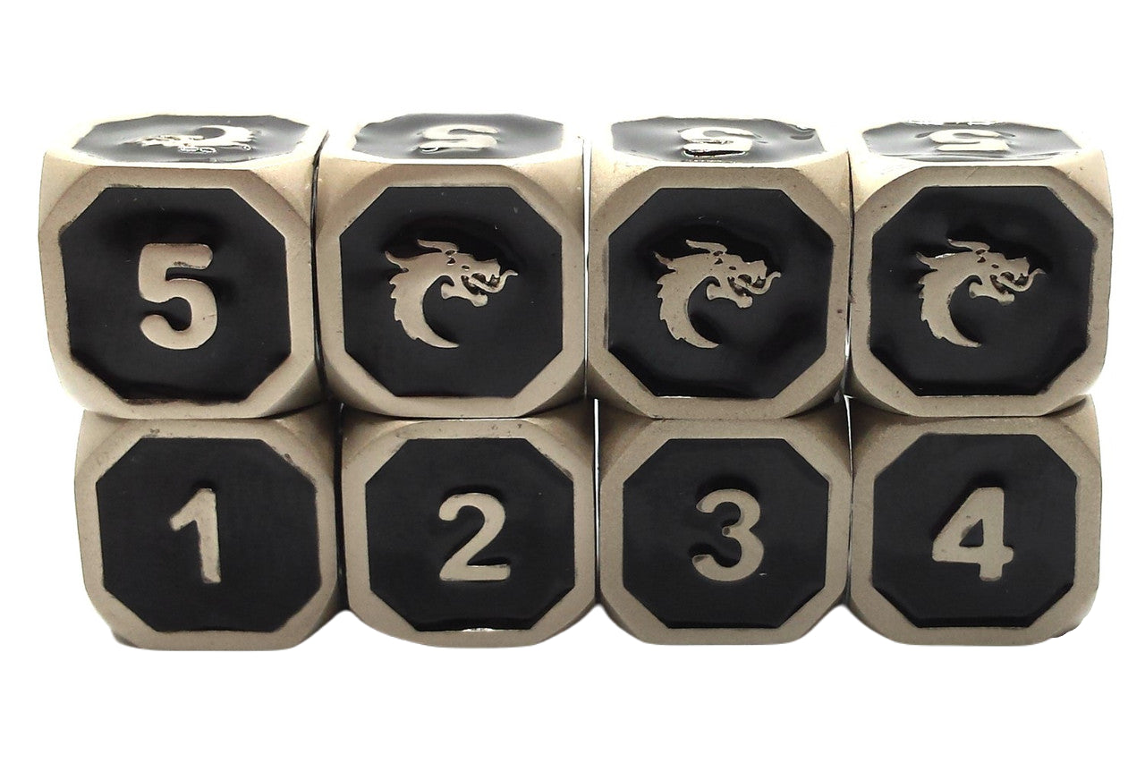 Old School DnD RPG Metal Dice D6 Set: Elven Forged - Black w/ Silver | Deep Dive Games St. Marys