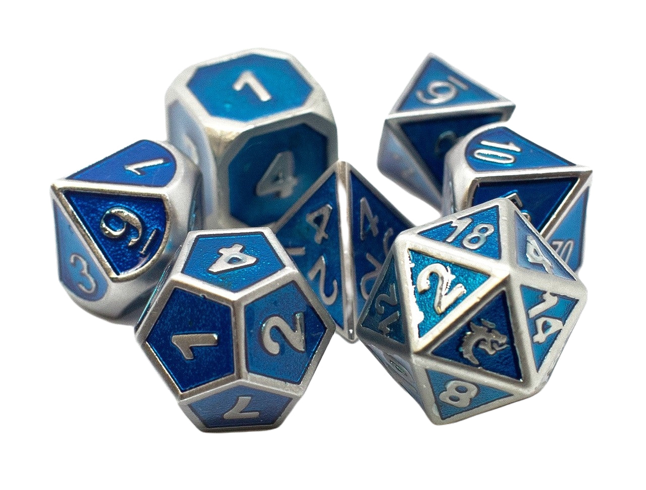 Old School 7 Piece DnD RPG Metal Dice Set: Elven Forged - Metallic Teal | Deep Dive Games St. Marys