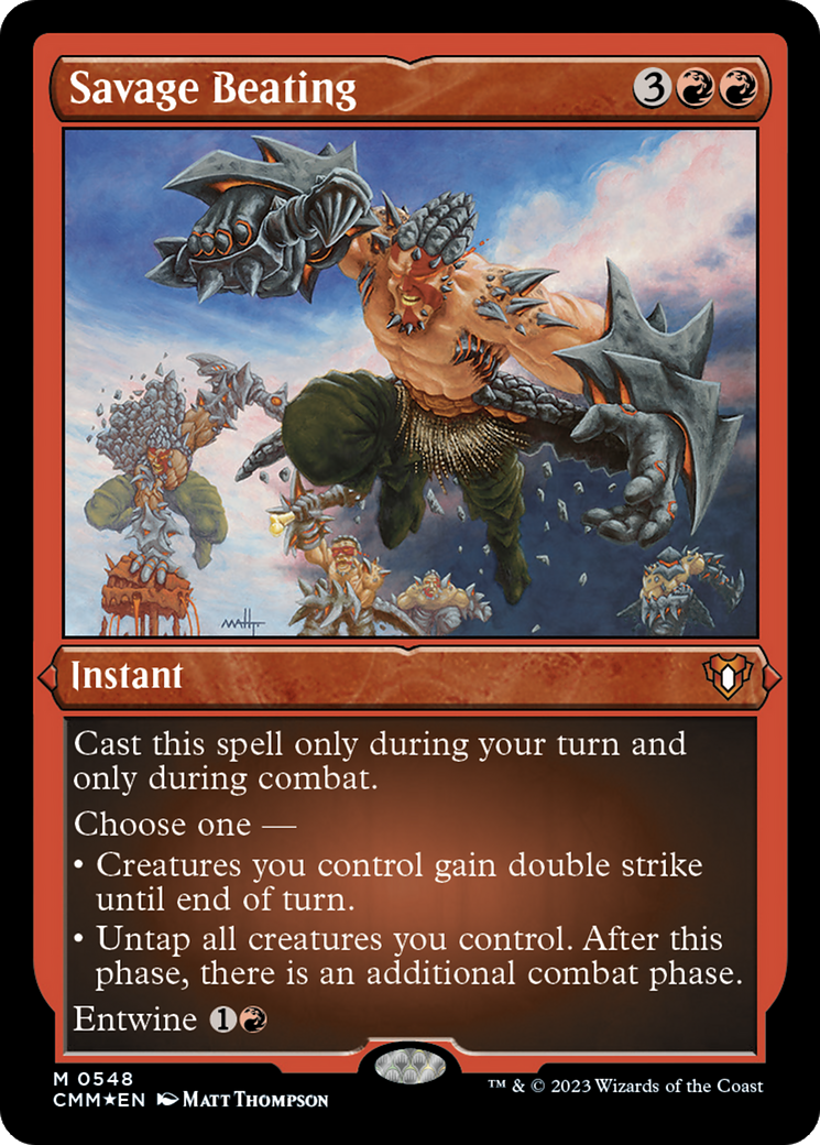 Savage Beating (Foil Etched) [Commander Masters] | Deep Dive Games St. Marys