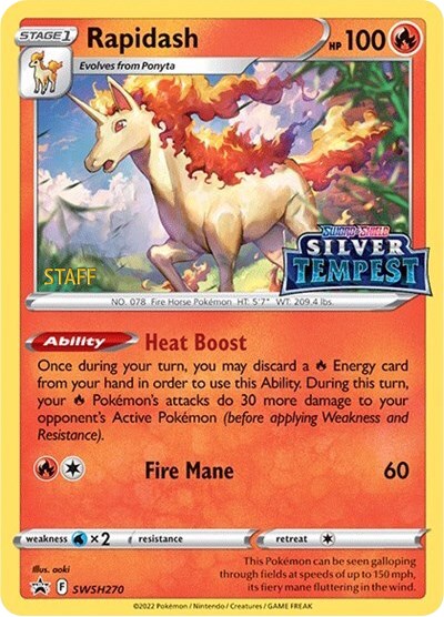 Rapidash (SWSH270) (Prerelease) (Staff) [Sword & Shield: Black Star Promos] | Deep Dive Games St. Marys