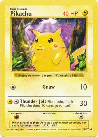 Pikachu (58/102) (Red Cheeks Misprint) [Base Set Shadowless Unlimited] | Deep Dive Games St. Marys