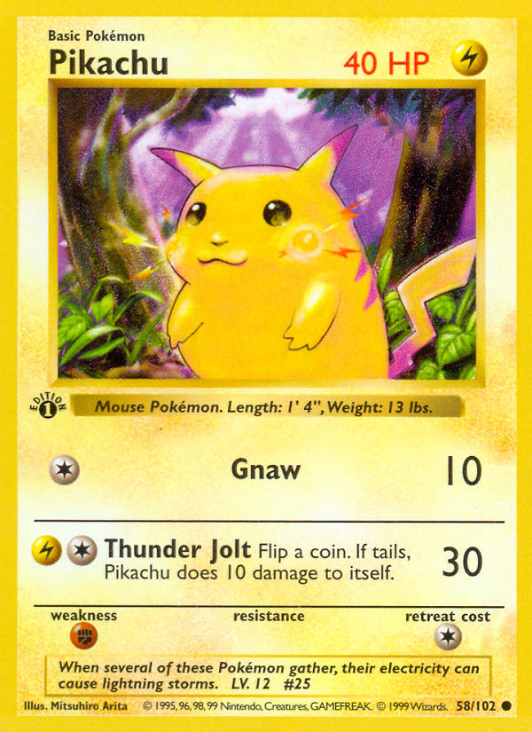 Pikachu (58/102) (Shadowless) [Base Set 1st Edition] | Deep Dive Games St. Marys