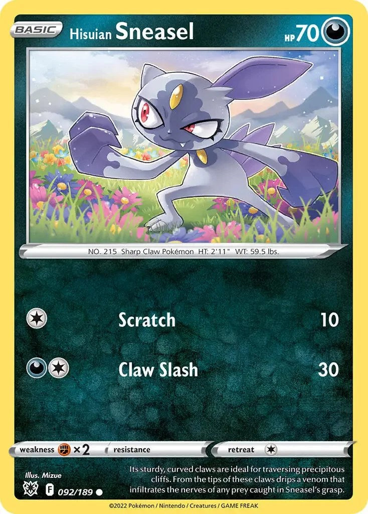 Hisuian Sneasel (092/189) (Theme Deck Exclusive) [Sword & Shield: Astral Radiance] | Deep Dive Games St. Marys