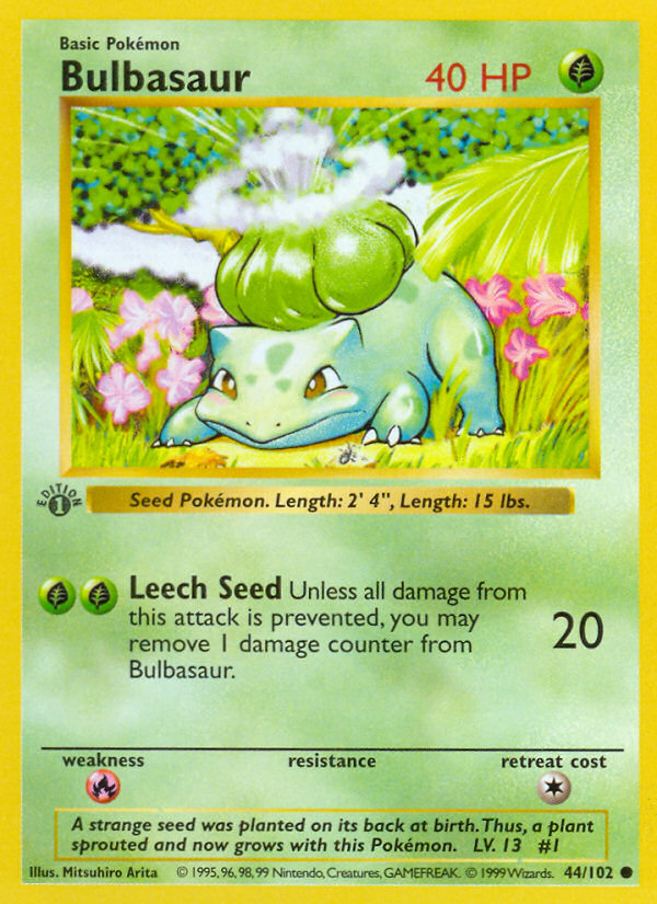 Bulbasaur (44/102) (Shadowless) [Base Set 1st Edition] | Deep Dive Games St. Marys