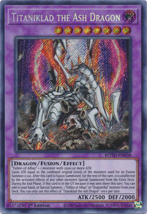 Titaniklad the Ash Dragon [ROTD-EN038] Secret Rare | Deep Dive Games St. Marys