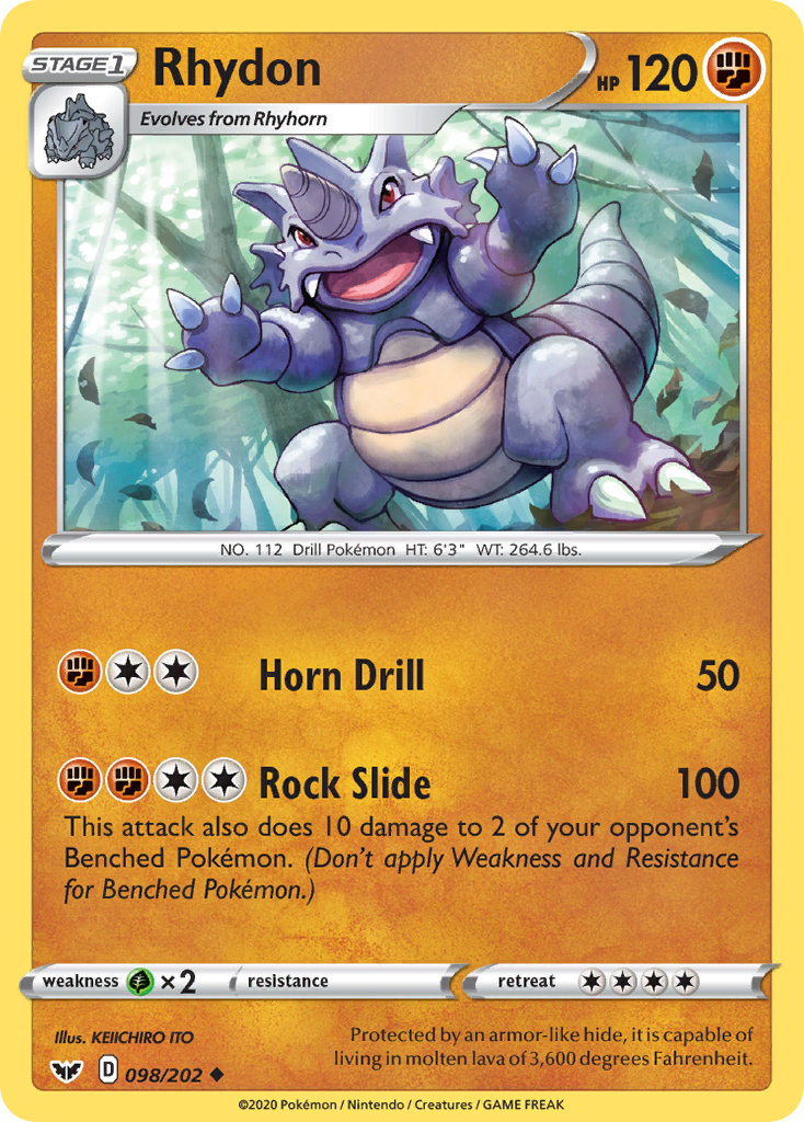 Rhydon (098/202) [Sword & Shield: Base Set] | Deep Dive Games St. Marys