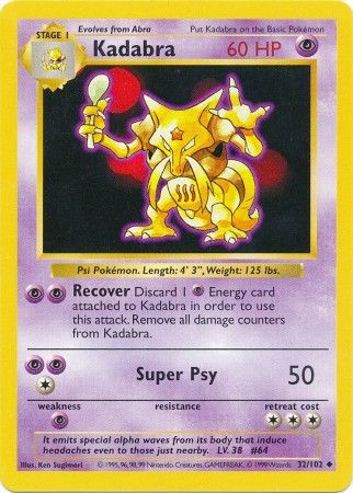 Kadabra (32/102) [Base Set Shadowless Unlimited] | Deep Dive Games St. Marys