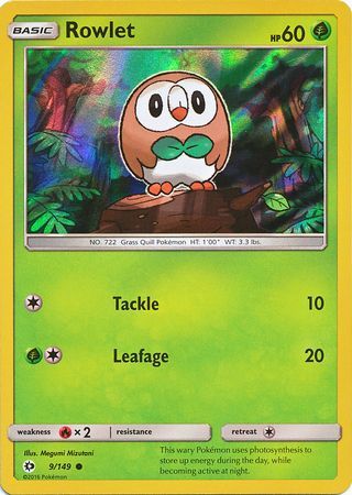 Rowlet (9/149) (Water Web Holo) [Sun & Moon: Base Set] | Deep Dive Games St. Marys