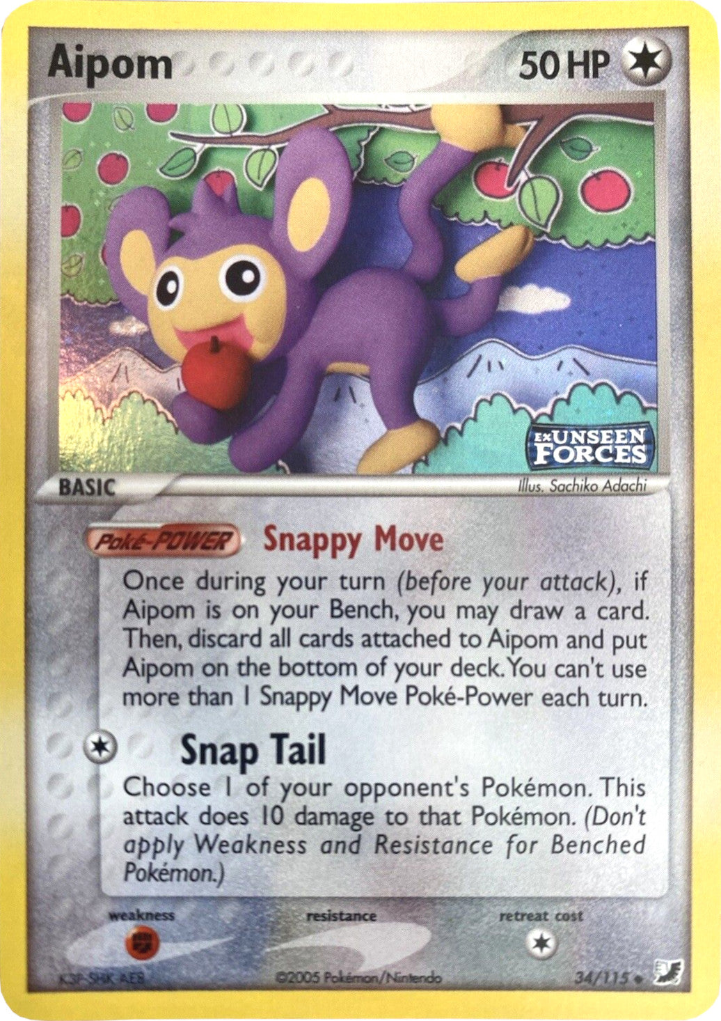 Aipom (34/115) (Stamped) [EX: Unseen Forces] | Deep Dive Games St. Marys