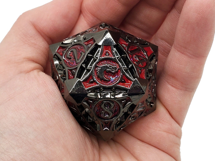 Old School 40mm D20 Metal Die: Gnome Forged - Black Nickel w/ Red | Deep Dive Games St. Marys