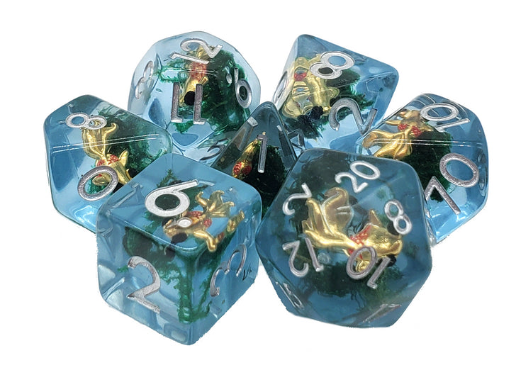 Old School 7 Piece DnD RPG Dice Set: Animal Kingdom - Gold Fish Pond | Deep Dive Games St. Marys