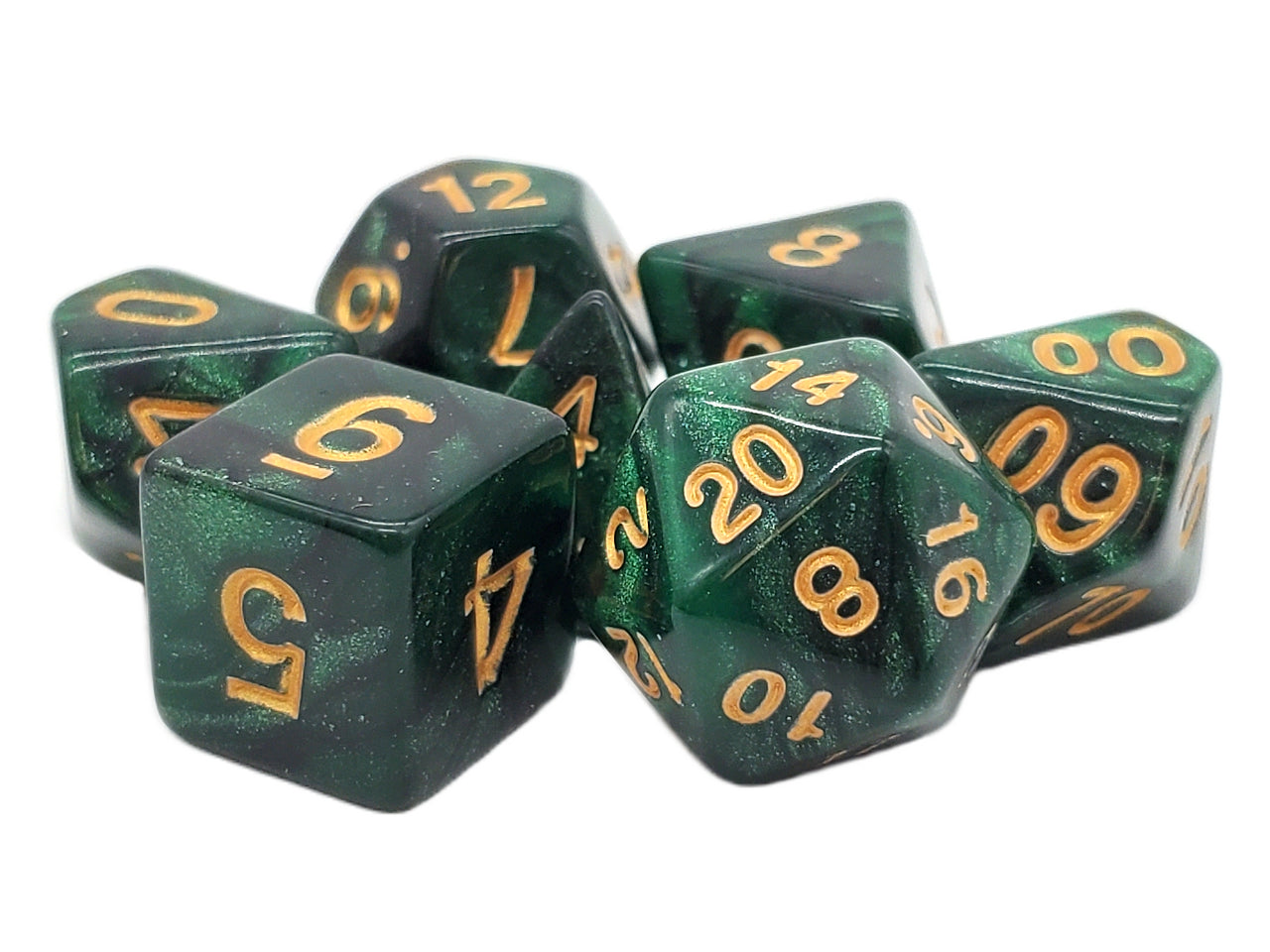 Old School 7 Piece DnD RPG Dice Set: Galaxy - Green & Black | Deep Dive Games St. Marys