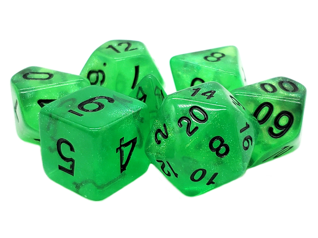 Old School 7 Piece DnD RPG Dice Set: Galaxy - Green Shimmer | Deep Dive Games St. Marys