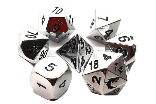 Old School 7 Piece DnD RPG Metal Dice Set: Halfling Forged - Shiny Silver | Deep Dive Games St. Marys