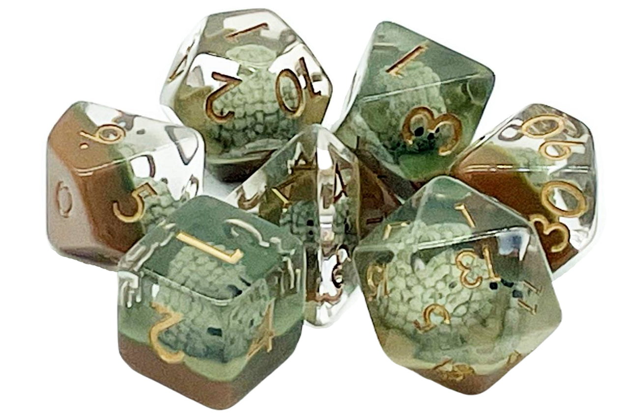 Old School 7 Piece DnD RPG Dice Set: Animal Kingdom - Hedgehogs - Brown | Deep Dive Games St. Marys