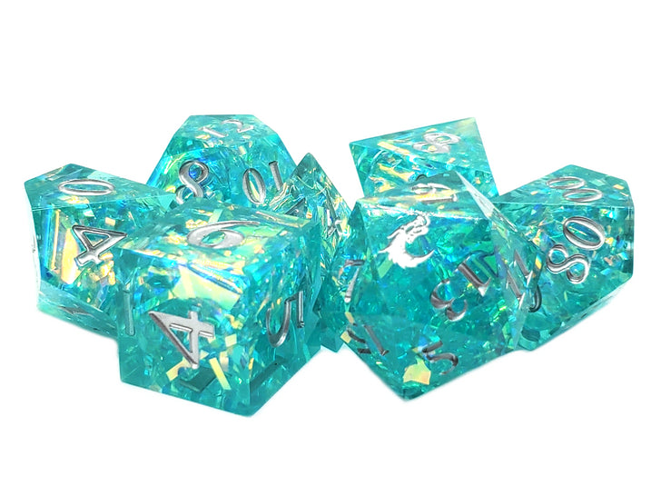 Old School 7 Piece DnD RPG Dice Set: Sharp Edged - Jade Blast | Deep Dive Games St. Marys