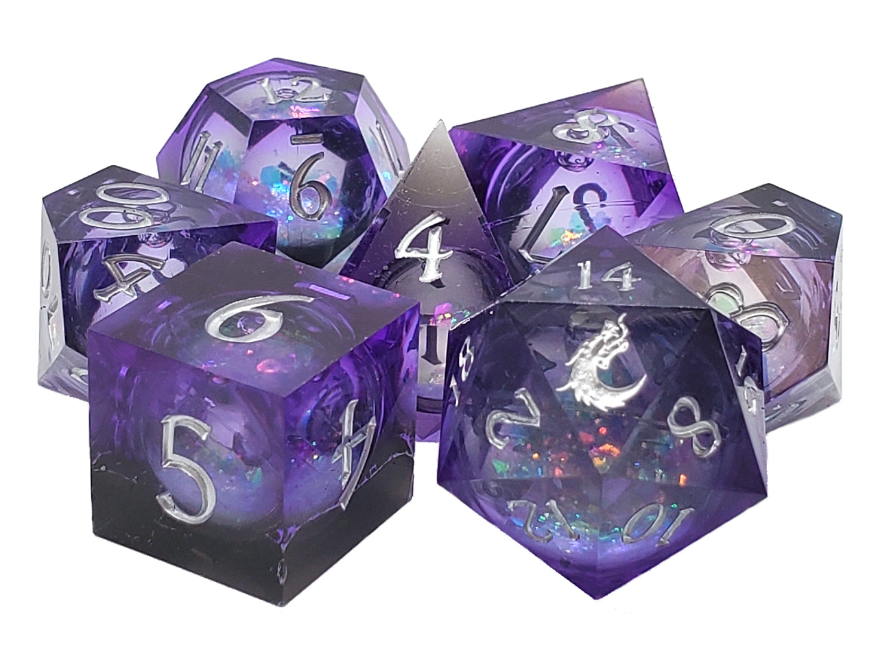 Old School 7-Piece Sharp Edged Dice Set: Liquid Infused - Dark Cosmos Fury | Deep Dive Games St. Marys