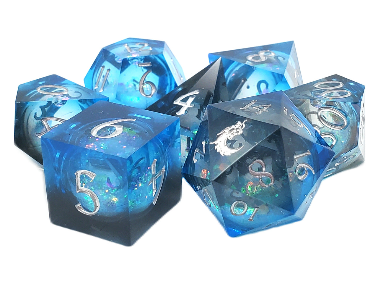 Old School 7-Piece Sharp Edged Dice Set: Liquid Infused - Midnight Fury | Deep Dive Games St. Marys