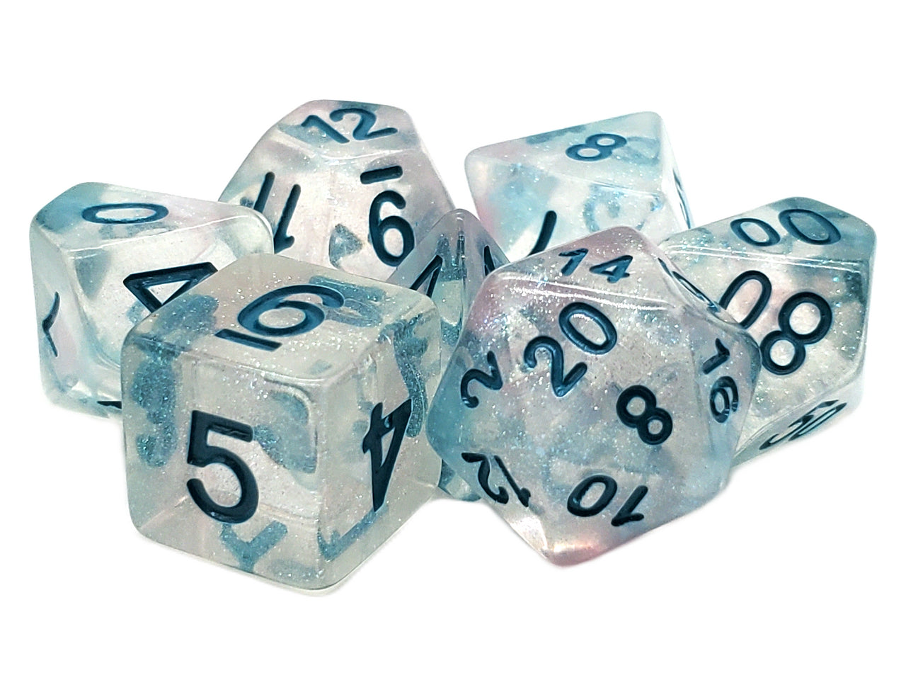 Old School 7 Piece DnD RPG Dice Set: Luminous - Blue Winter | Deep Dive Games St. Marys