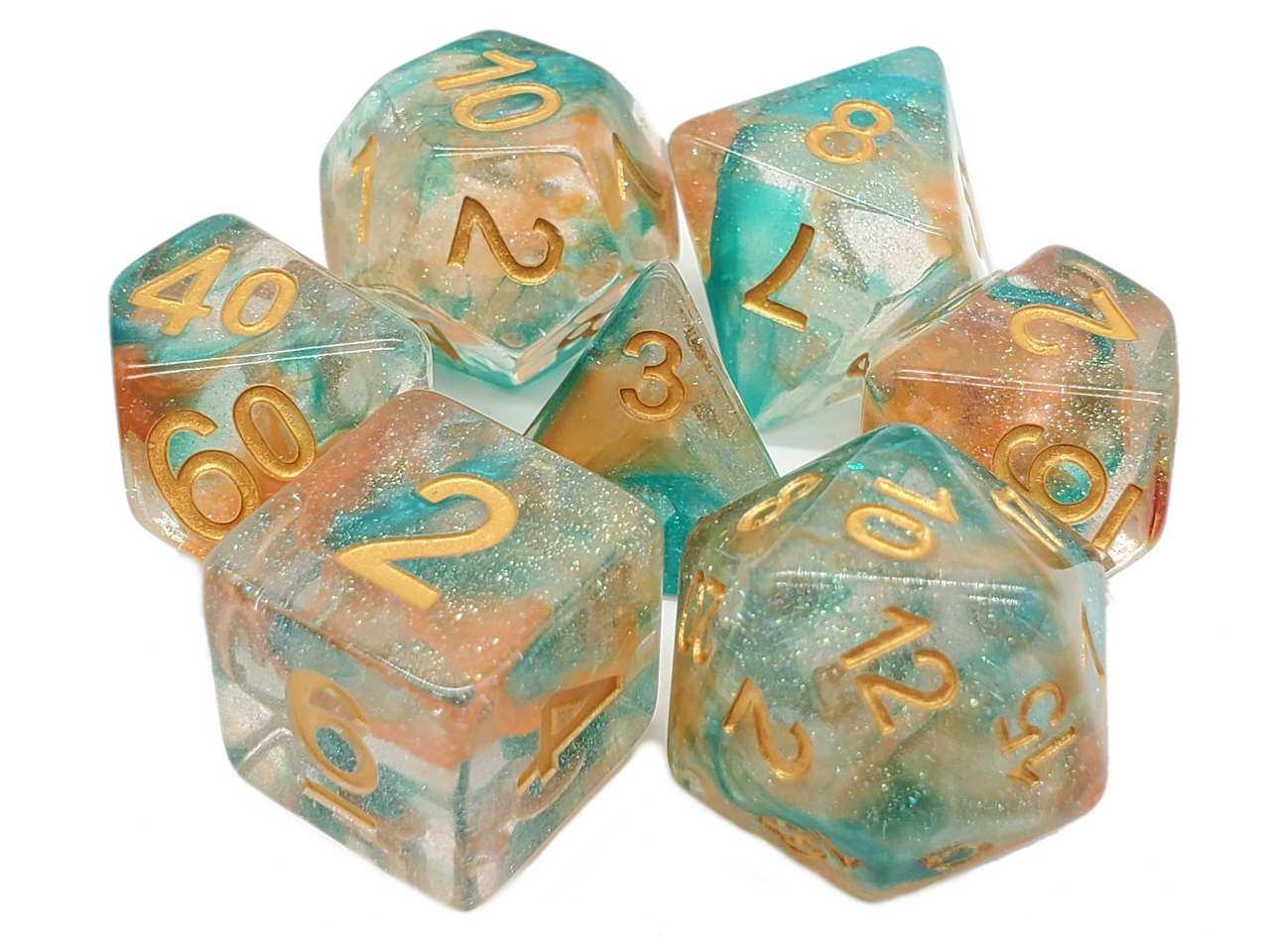 Old School 7 Piece DnD RPG Dice Set: Luminous - Koi Pond | Deep Dive Games St. Marys