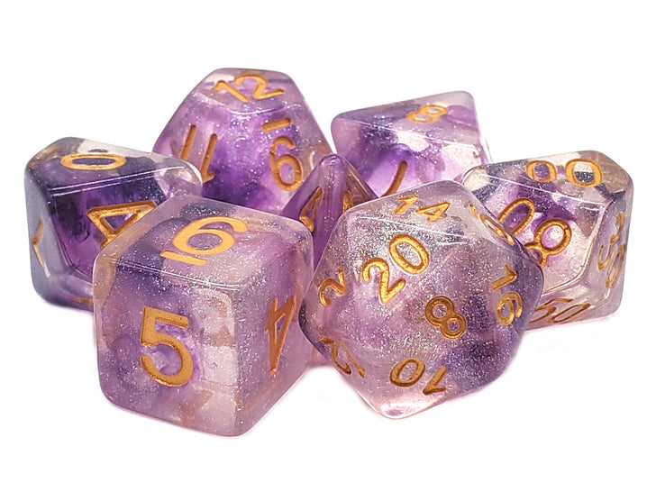 Old School 7 Piece DnD RPG Dice Set: Luminous - Radiant Iris | Deep Dive Games St. Marys