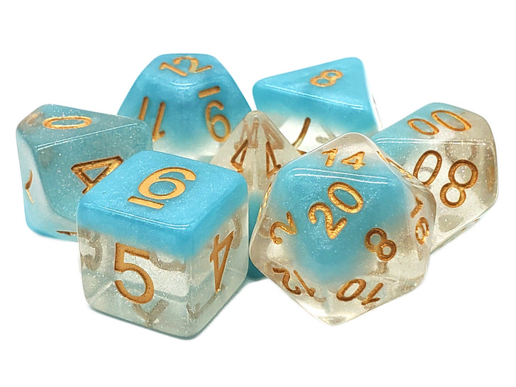 Old School 7 Piece DnD RPG Dice Set: Luminous - Winter's Breath | Deep Dive Games St. Marys