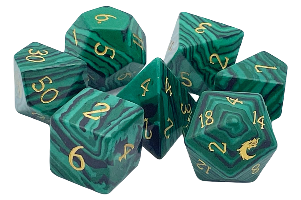 Old School 7 Piece DnD RPG Gemstone Set: Malachite | Deep Dive Games St. Marys