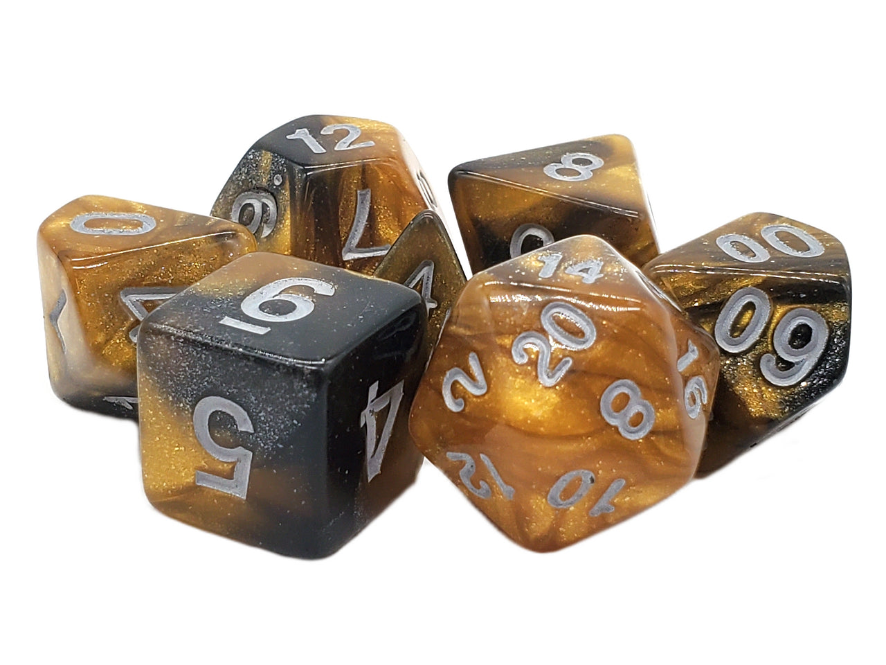 Old School 7 Piece DnD RPG Dice Set: Galaxy - Molten Gold | Deep Dive Games St. Marys