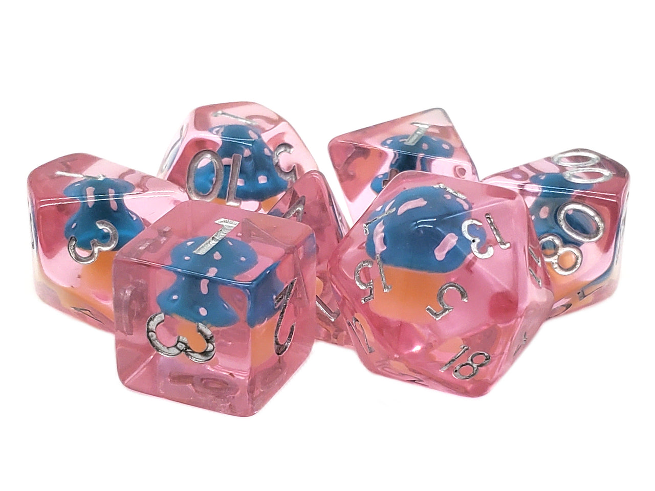 Old School 7 Piece DnD RPG Dice Set: Infused - Mushroom - Teal | Deep Dive Games St. Marys