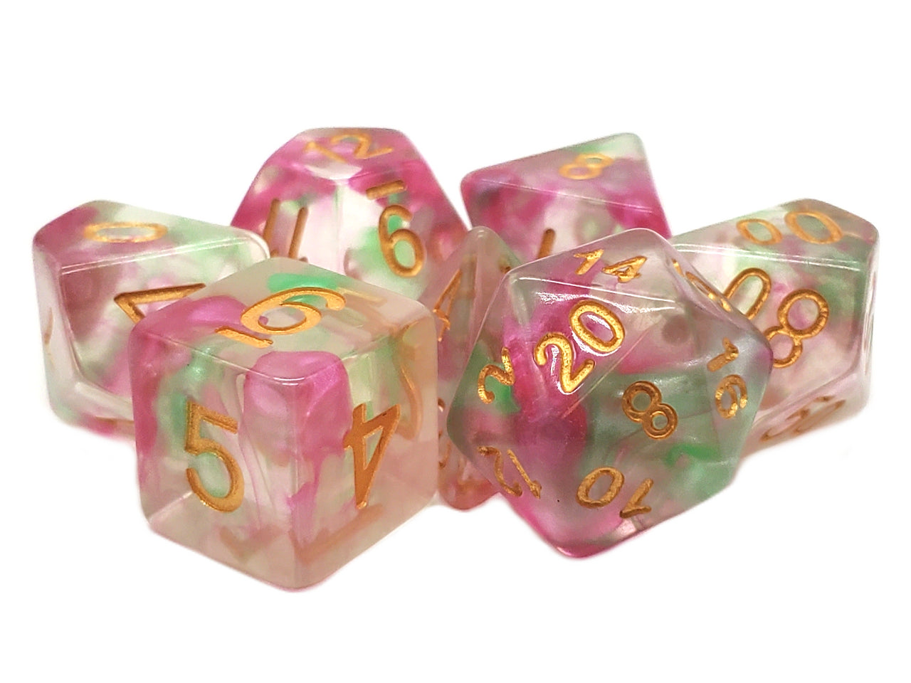 Old School 7 Piece DnD RPG Dice Set: Nebula - Rose Red & Green | Deep Dive Games St. Marys