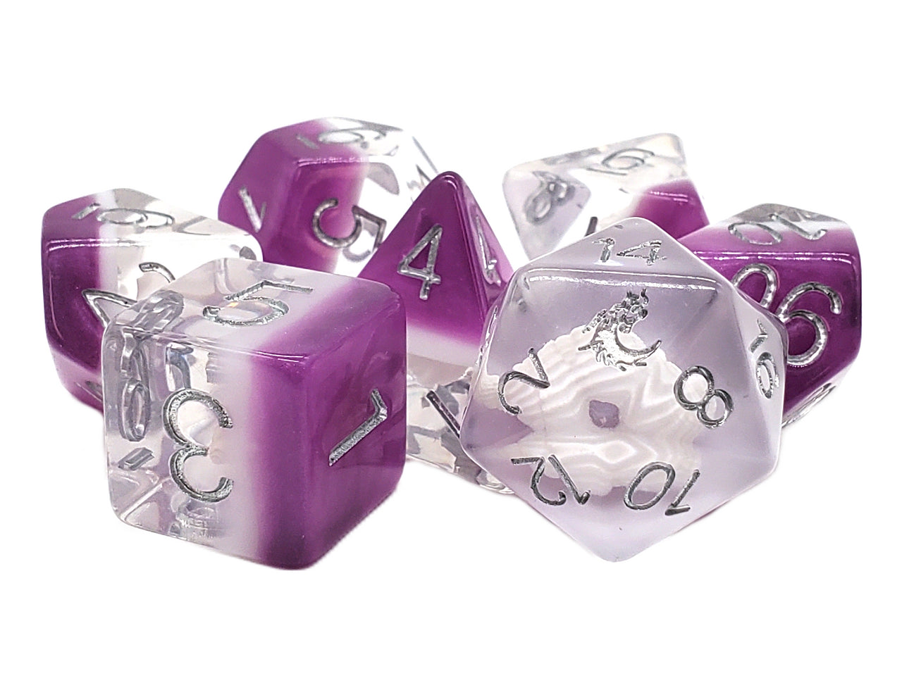 Old School 7 Piece DnD RPG Dice Set: Infused - Beach Party - Purple | Deep Dive Games St. Marys